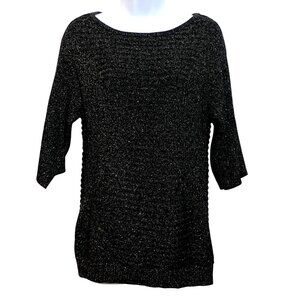 Dana Buchman Black Metallic Knit Sweater S 3/4 Sleeve Lightweight Womens